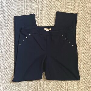 Hope & Harlow Womens Navy Blue Studded Pull On Slim Leg Dress Pants Size 10
